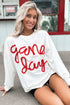 Graphic Textured Script Crew Neck Pullover Sweatshirt