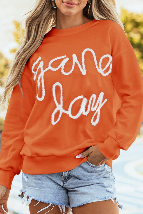 Graphic Textured Script Crew Neck Pullover Sweatshirt