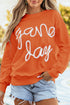 Graphic Textured Script Crew Neck Pullover Sweatshirt