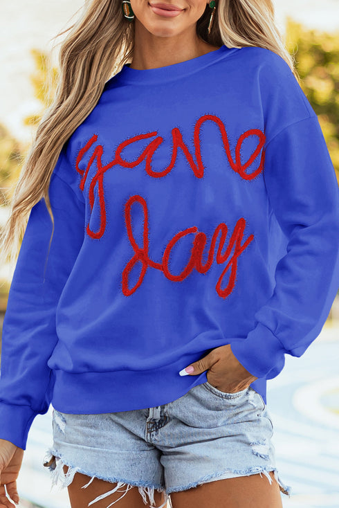 Graphic Textured Script Crew Neck Pullover Sweatshirt