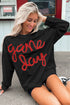 Graphic Textured Script Crew Neck Pullover Sweatshirt