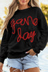 Graphic Textured Script Crew Neck Pullover Sweatshirt