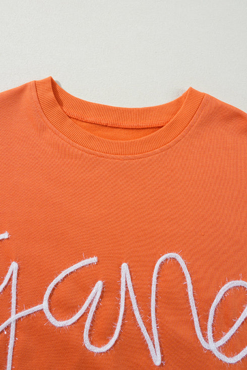 Graphic Textured Script Crew Neck Pullover Sweatshirt