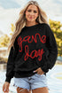 Graphic Textured Script Crew Neck Pullover Sweatshirt