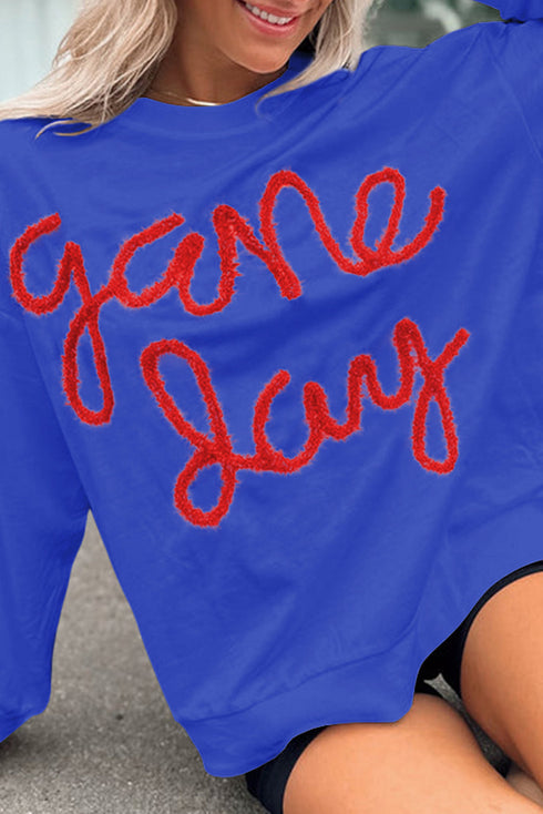 Graphic Textured Script Crew Neck Pullover Sweatshirt
