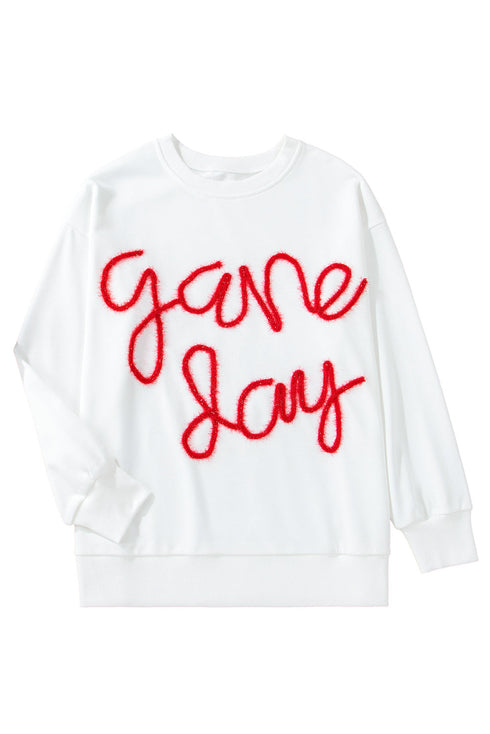 Graphic Textured Script Crew Neck Pullover Sweatshirt