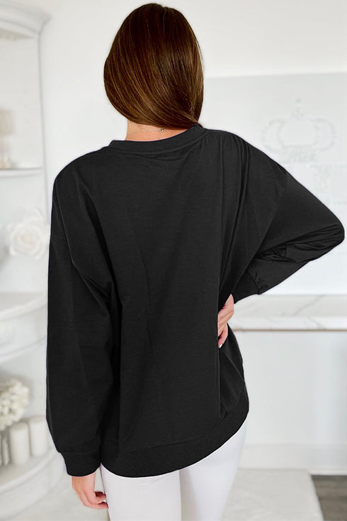 Graphic Textured Script Crew Neck Pullover Sweatshirt