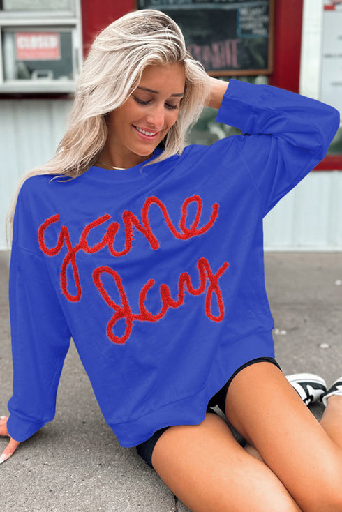 Graphic Textured Script Crew Neck Pullover Sweatshirt