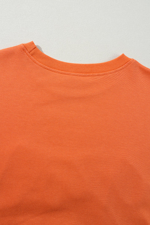Graphic Textured Script Crew Neck Pullover Sweatshirt