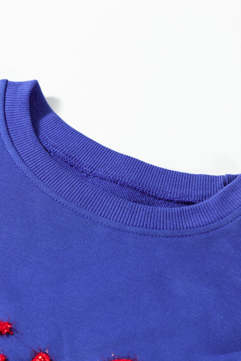Graphic Textured Script Crew Neck Pullover Sweatshirt