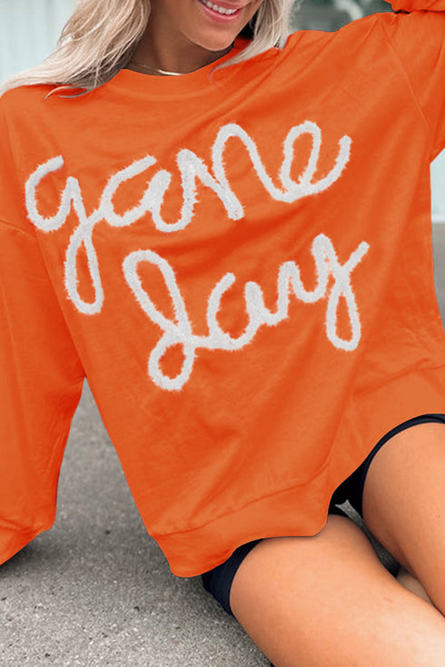 Graphic Textured Script Crew Neck Pullover Sweatshirt