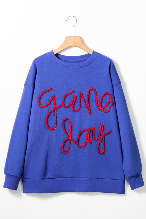 Graphic Textured Script Crew Neck Pullover Sweatshirt