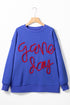 Graphic Textured Script Crew Neck Pullover Sweatshirt