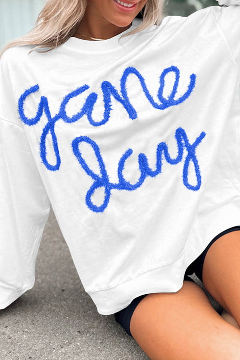 Graphic Textured Script Crew Neck Pullover Sweatshirt
