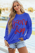 Graphic Textured Script Crew Neck Pullover Sweatshirt