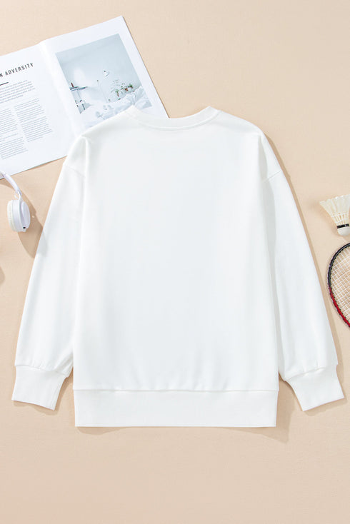 Graphic Textured Script Crew Neck Pullover Sweatshirt