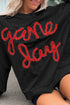 Graphic Textured Script Crew Neck Pullover Sweatshirt
