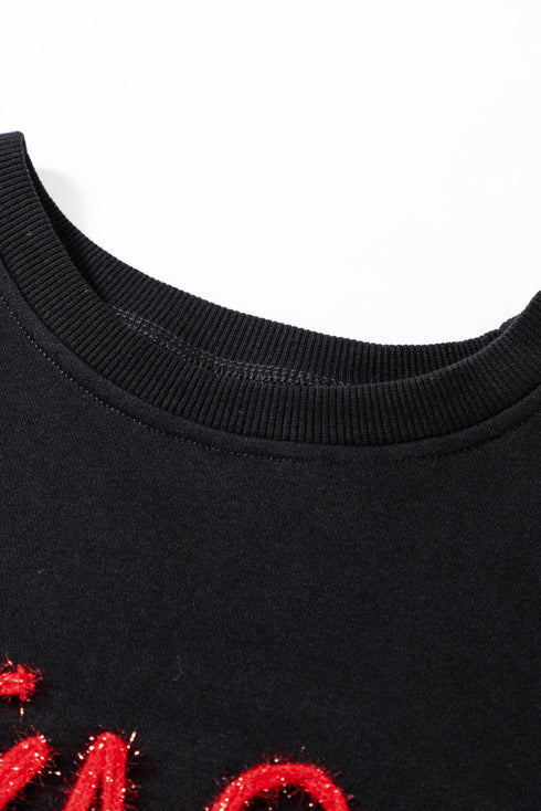 Graphic Textured Script Crew Neck Pullover Sweatshirt