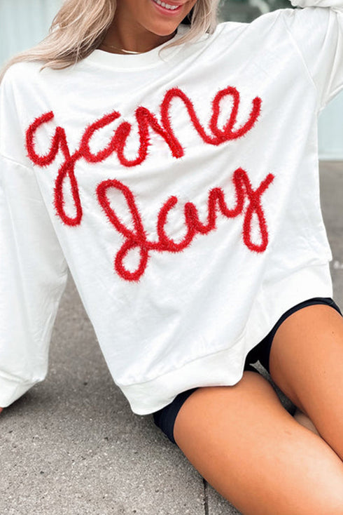 Graphic Textured Script Crew Neck Pullover Sweatshirt