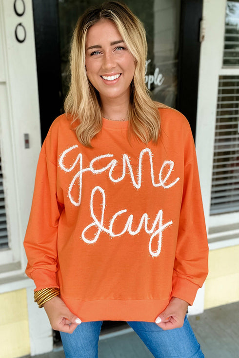 Graphic Textured Script Crew Neck Pullover Sweatshirt