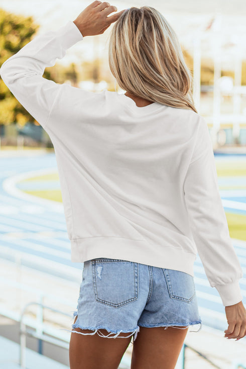 Graphic Textured Script Crew Neck Pullover Sweatshirt