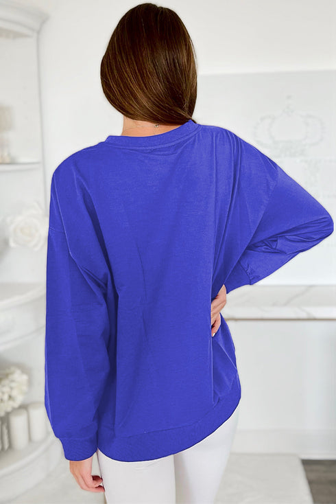 Graphic Textured Script Crew Neck Pullover Sweatshirt
