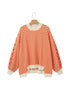 Graphic Textured Stripe Mock Neck Oversized Top
