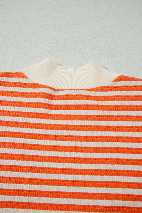 Graphic Textured Stripe Mock Neck Oversized Top