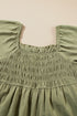 Grass Green Frilly Square Neck Flutter Sleeve Smocked High Waist Plus Size Dress