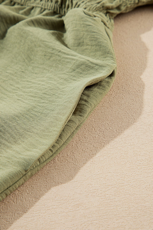 Grass Green Frilly Square Neck Flutter Sleeve Smocked High Waist Plus Size Dress