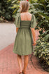 Grass Green Frilly Square Neck Flutter Sleeve Smocked High Waist Plus Size Dress