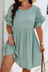Grass Green Ruffle Trim Short Sleeve Plus Size Flared Mini Dress