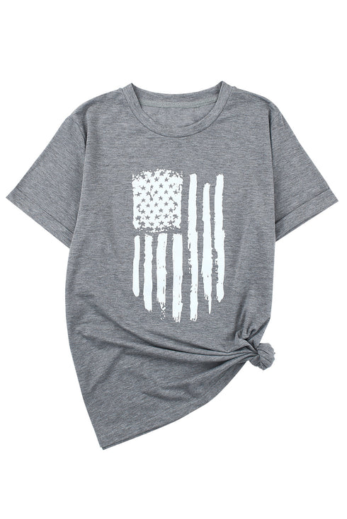 Gray America Flag Print Short Sleeve Crewneck T-Shirt