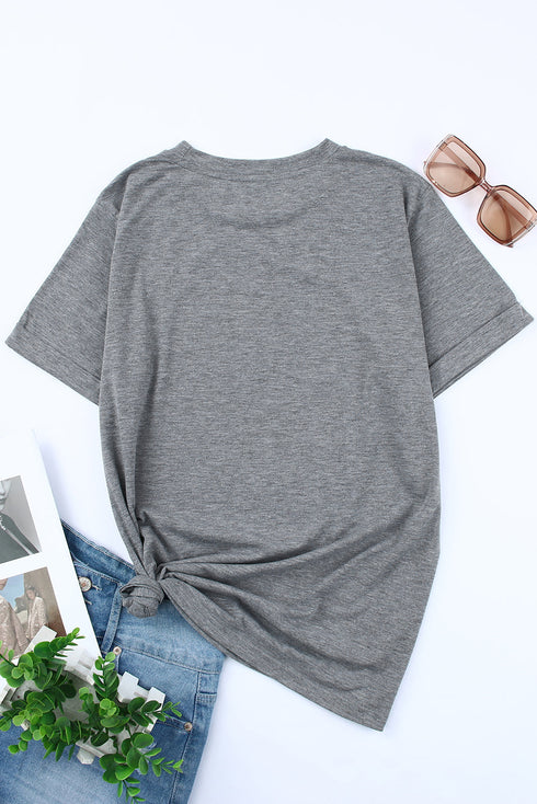 Gray America Flag Print Short Sleeve Crewneck T-Shirt