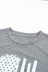 Gray America Flag Print Short Sleeve Crewneck T-Shirt