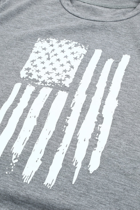 Gray America Flag Print Short Sleeve Crewneck T-Shirt