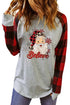 Gray Believe Santas Buffalo Plaid Sleeve Pullover Sweatshirt