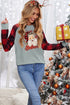 Gray Believe Santas Buffalo Plaid Sleeve Pullover Sweatshirt