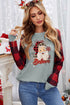 Gray Believe Santas Buffalo Plaid Sleeve Pullover Sweatshirt
