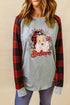 Gray Believe Santas Buffalo Plaid Sleeve Pullover Sweatshirt