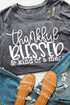 Gray Blessed Letter Graphic Print Crew Neck T Shirt