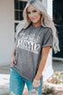 Gray Blessed Letter Graphic Print Crew Neck T Shirt