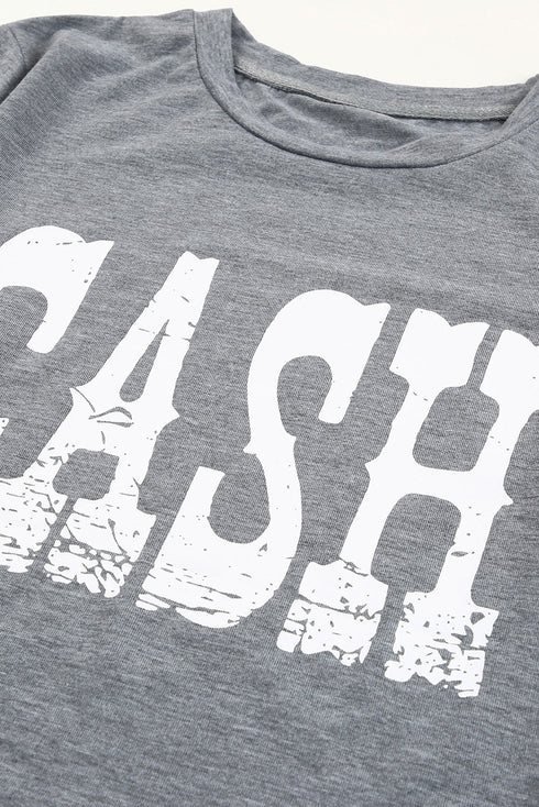 Gray Cash Letter Print Short Sleeve T Shirt