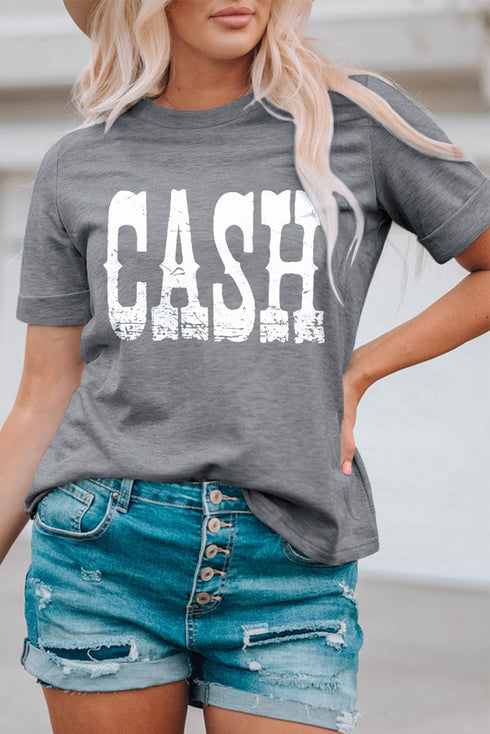 Gray Cash Letter Print Short Sleeve T Shirt