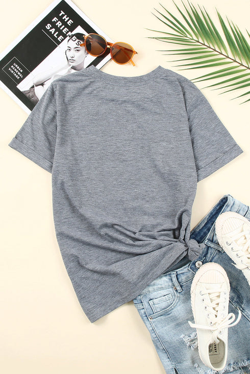 Gray Cash Letter Print Short Sleeve T Shirt
