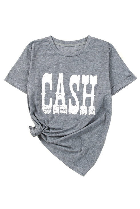 Gray Cash Letter Print Short Sleeve T Shirt