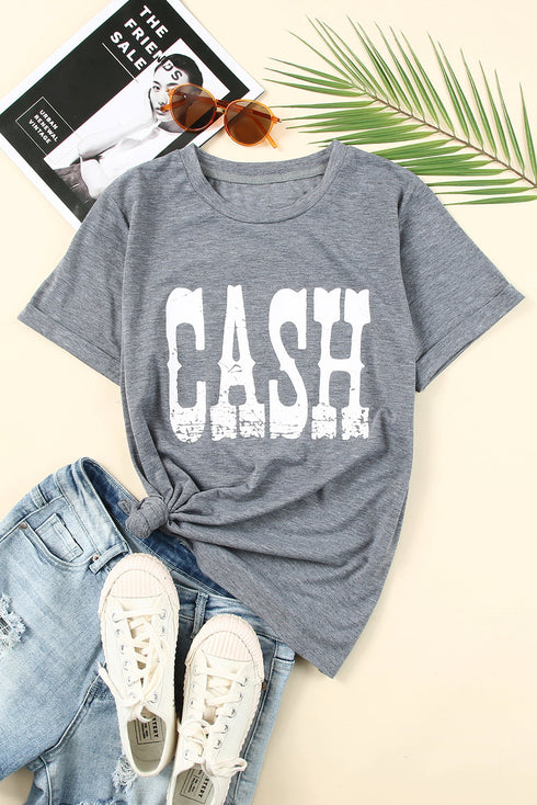 Gray Cash Letter Print Short Sleeve T Shirt