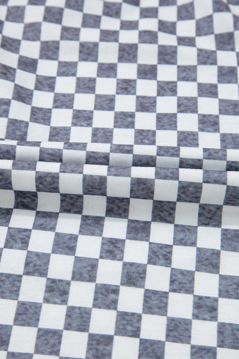 Gray Checkerboard Lace-Up High Waist Plus Size Casual Shorts