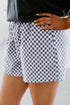 Gray Checkerboard Lace-Up High Waist Plus Size Casual Shorts