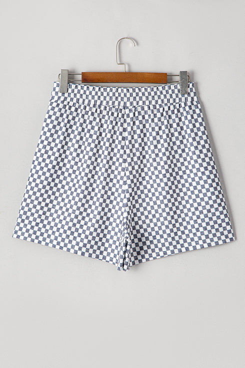 Gray Checkerboard Lace-Up High Waist Plus Size Casual Shorts